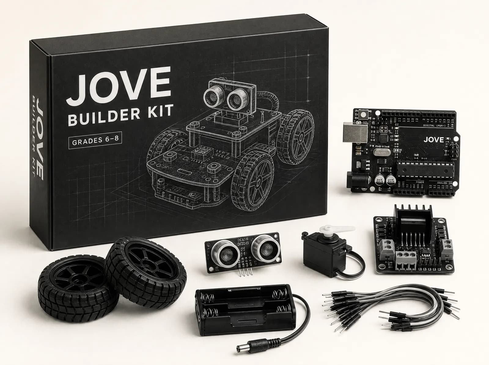 JOVE Builder Kit box — Smart Obstacle-Avoiding Robot Car (Arduino)
